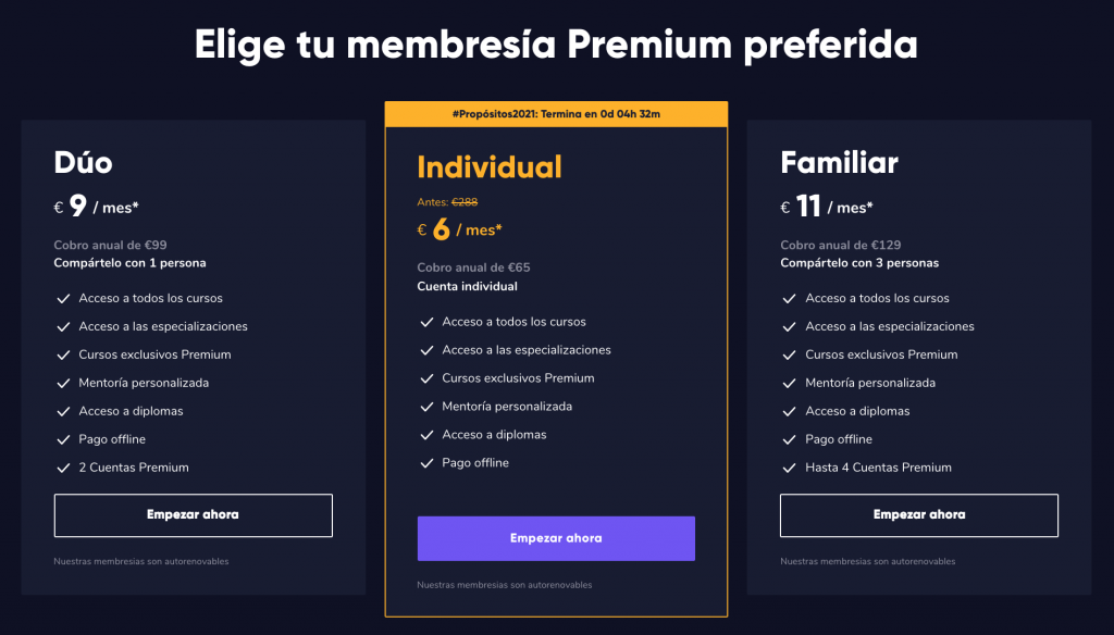 Precio de las membresías de Crehana - SoloEduca